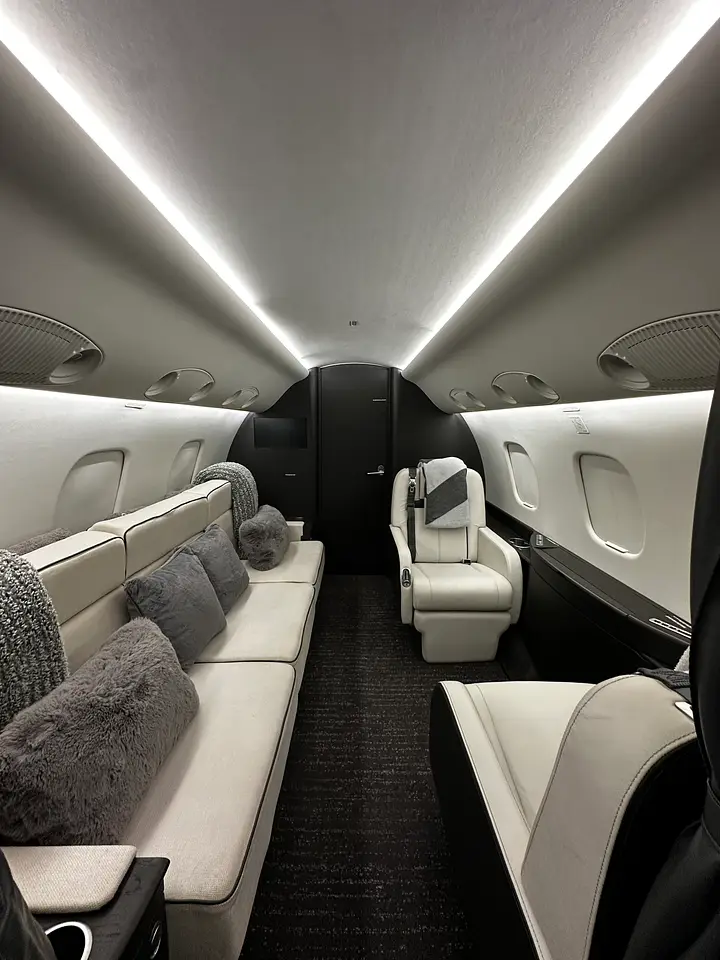 Private jet cabin lounge detailed to delivery condition