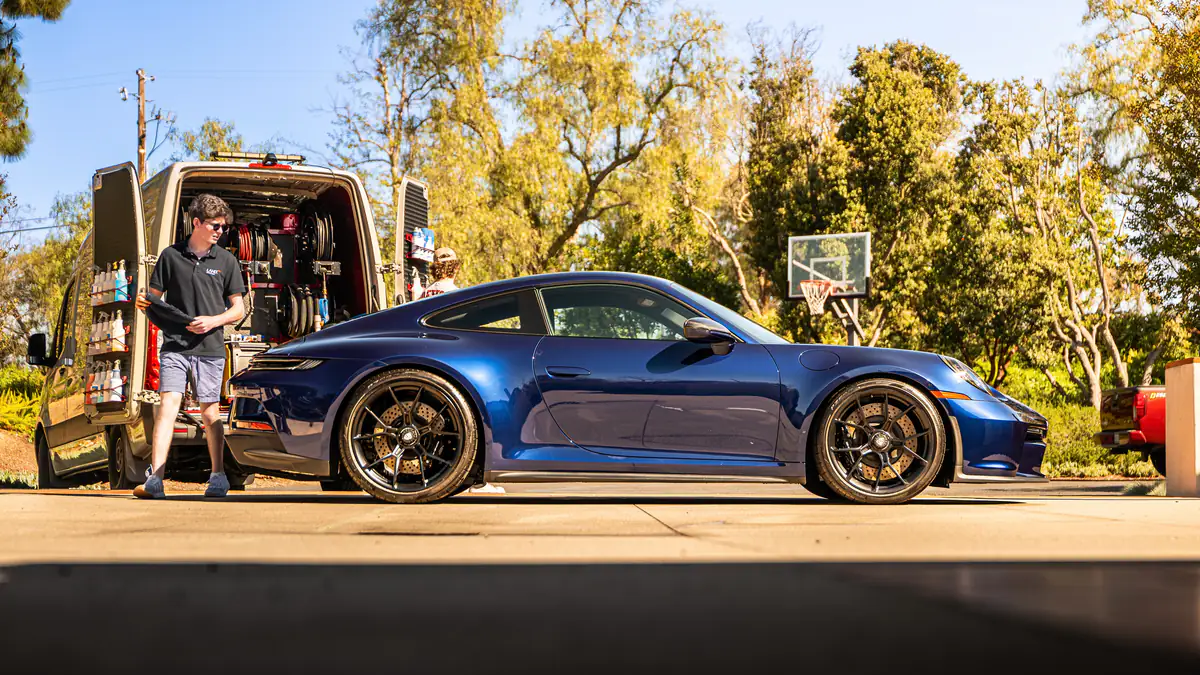 Blue Porsche 911 finished with a ceramic coating