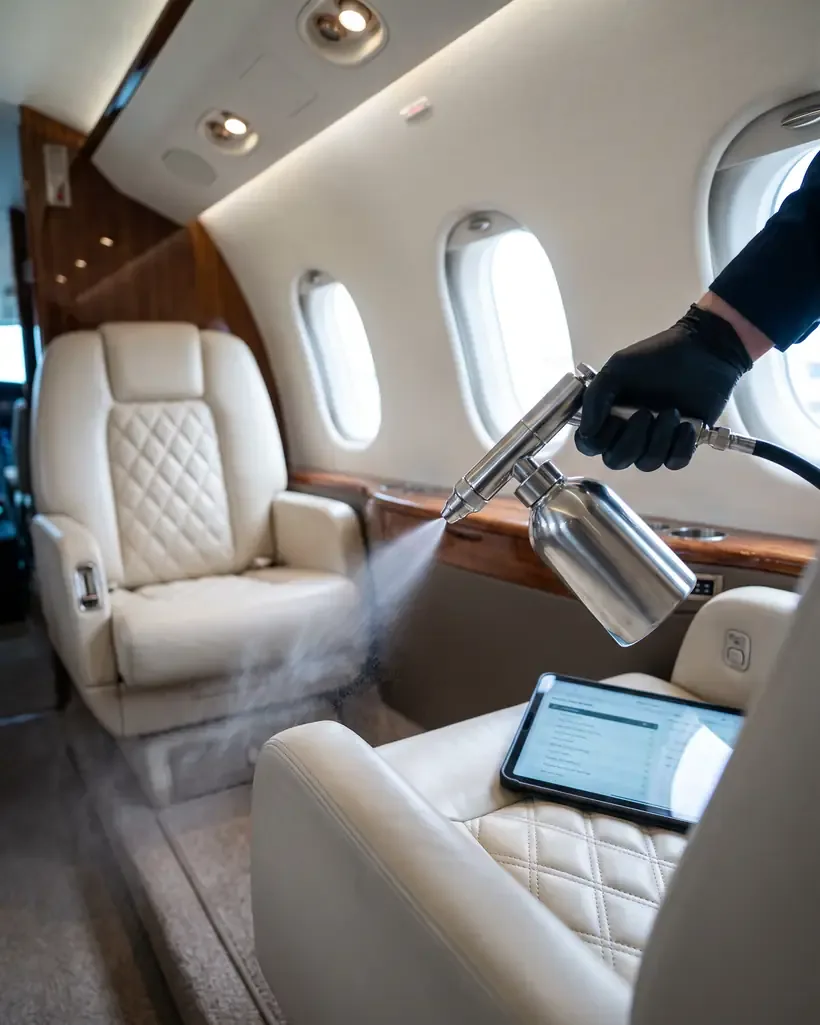 Callington One-Shot aircraft disinsection applied in a private jet cabin