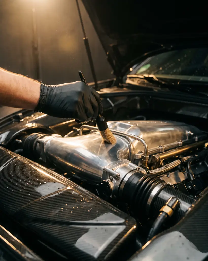 Detailed engine bay with polished intake