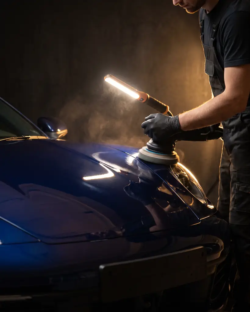 Machine paint correction under a swirl-finder light